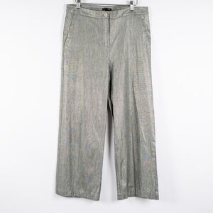 Eileen Fisher Wide Leg Cropped Pants Metallic Linen Blend Women S/P Waist 34.5